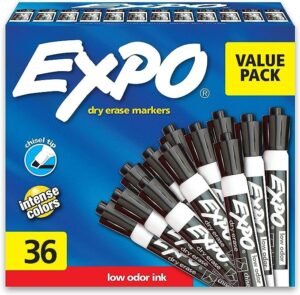 EXPO Low Odor Dry Erase Markers, Chisel Tip, Black, 36 Count